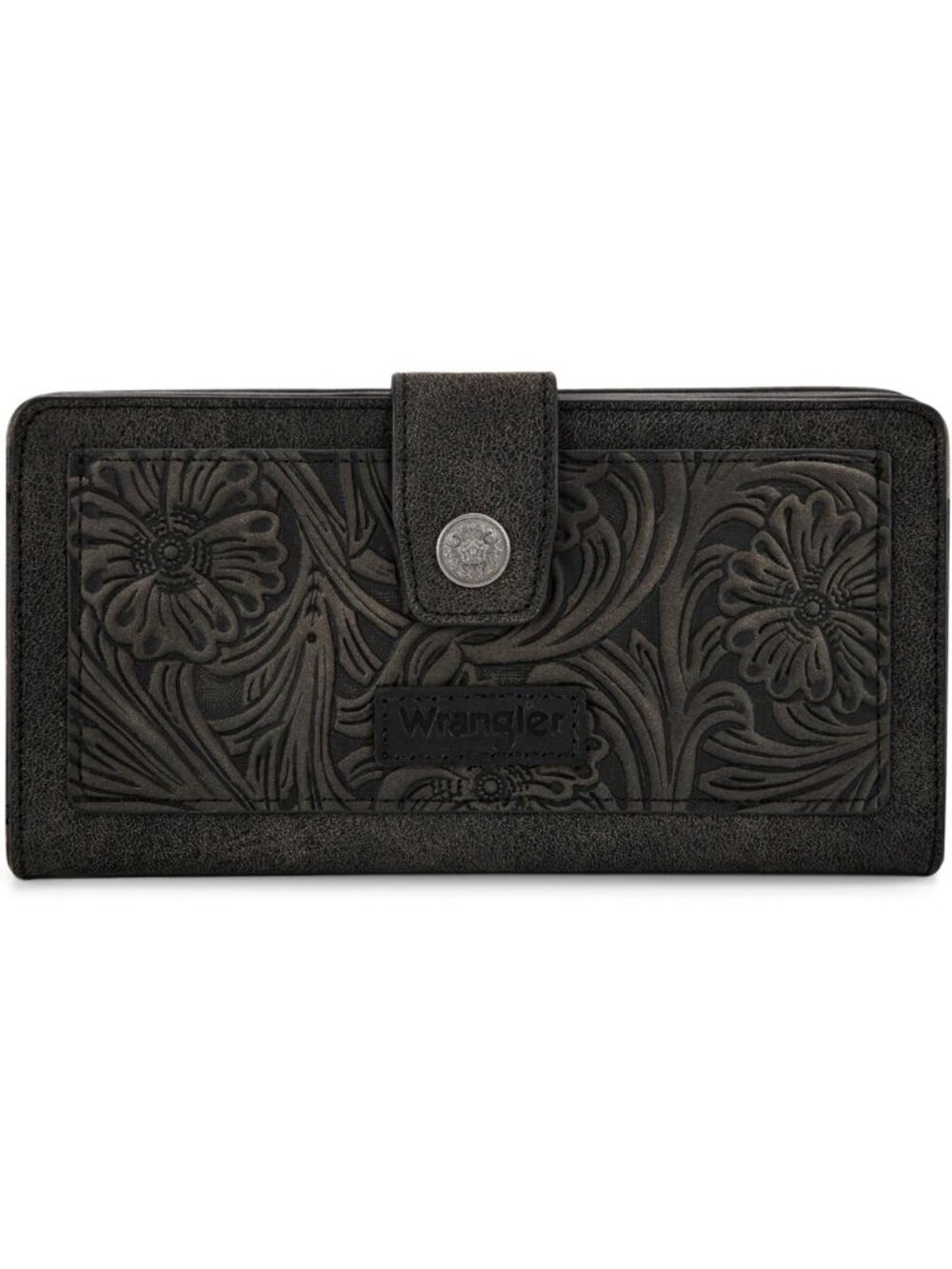 Stylish Black Floral Tooling Bifold Wallet for Women - Large Capacity Clutch